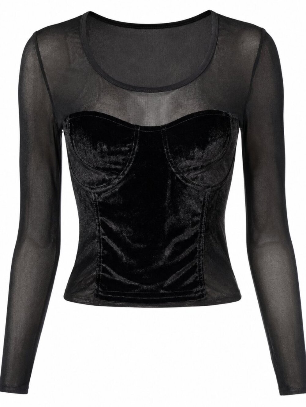 NWT Poof Black long-sleeve velvet top w/ sheer mesh sleeves Medium